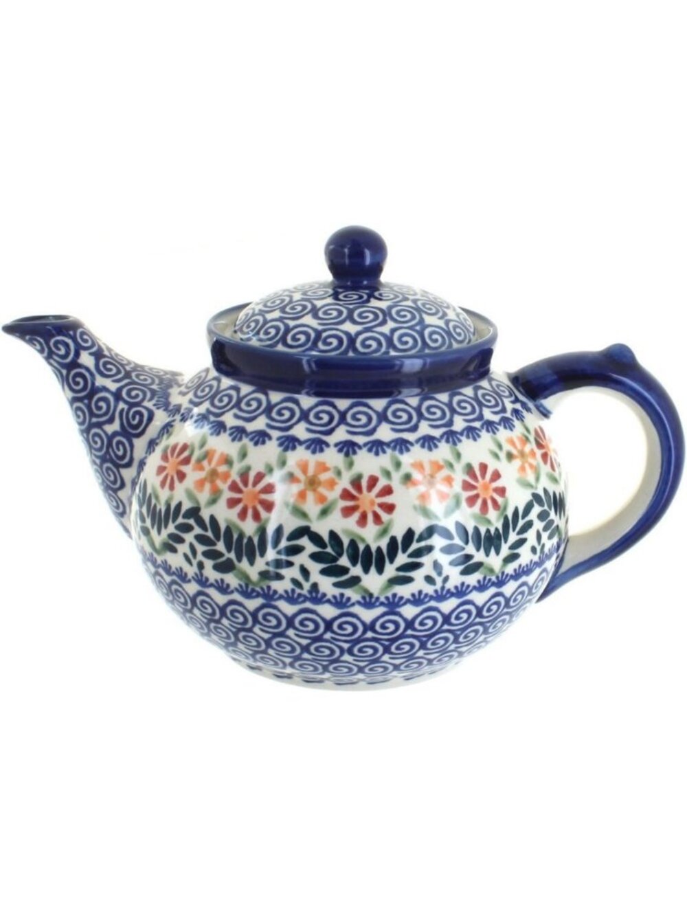Hand-Painted Blue Rose Teapot - 5 Cup Capacity, Orange Garden Design, Ceramic